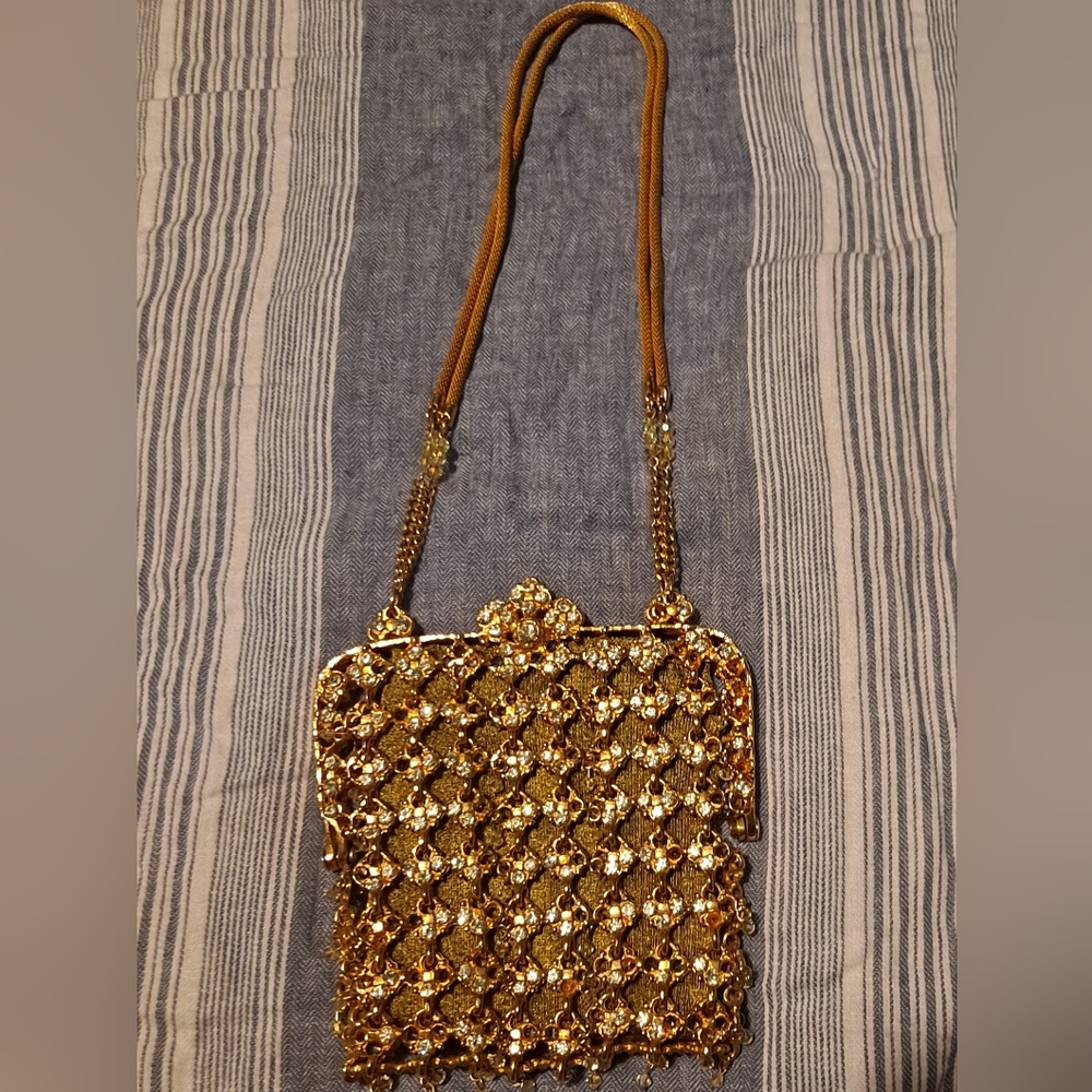 Clara Studio metal and crystal  evening bridal coin purse.